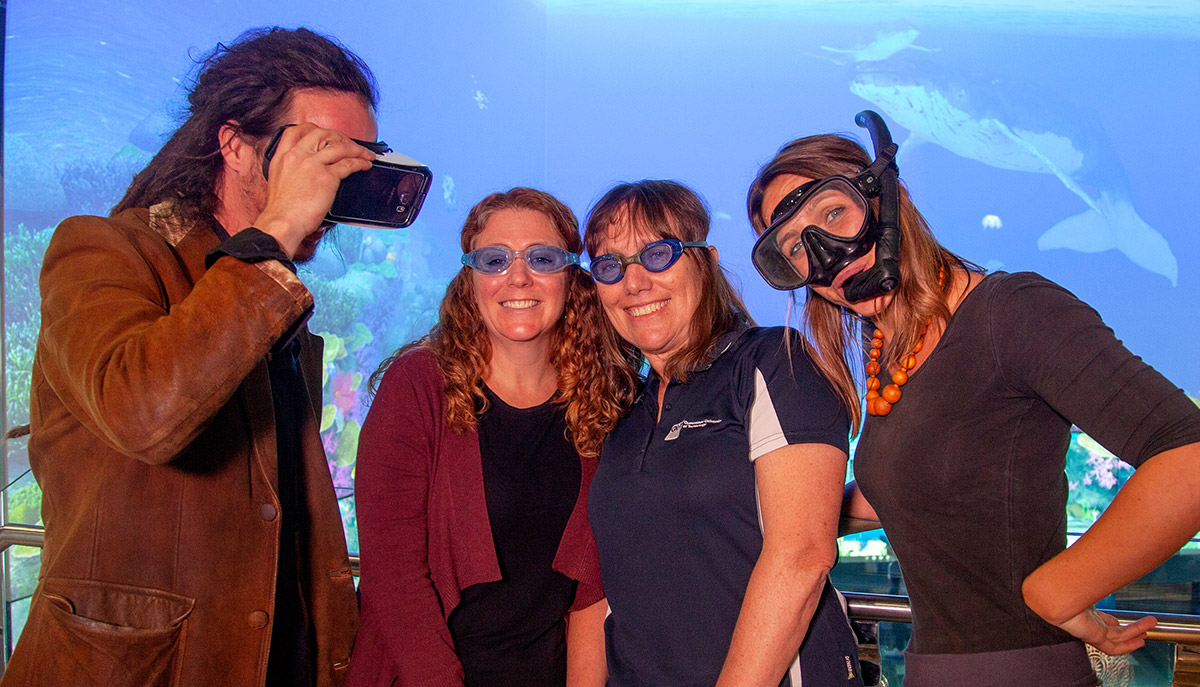 Members of the Virtual Reef Diver Team, including (L-R) Bryce Christensen, and ACEMS Associate Investigator Erin Peterson, ACEMS Deputy Director Kerrie Mengersen, and ACEMS Associate Investigator Julie Vercelloni.